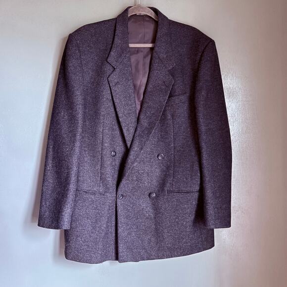 Vintage MOORES Men's 44L Tall Dark Grey Tweed Double Breasted Blazer Sports Coat - Picture 1 of 11